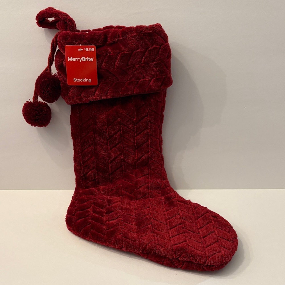 MerryBrite Plush Red Holiday Stocking
